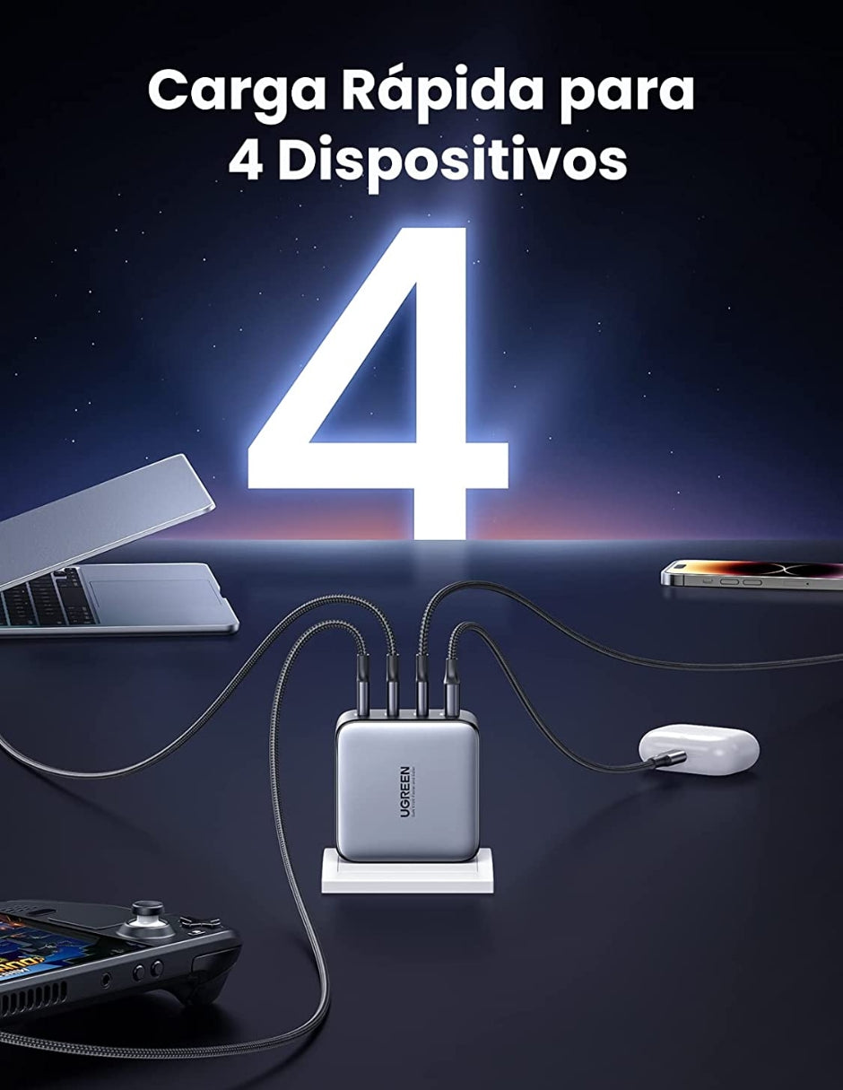 Cargador 4 Puertos Ugreen GaN 100W Carga Rápida