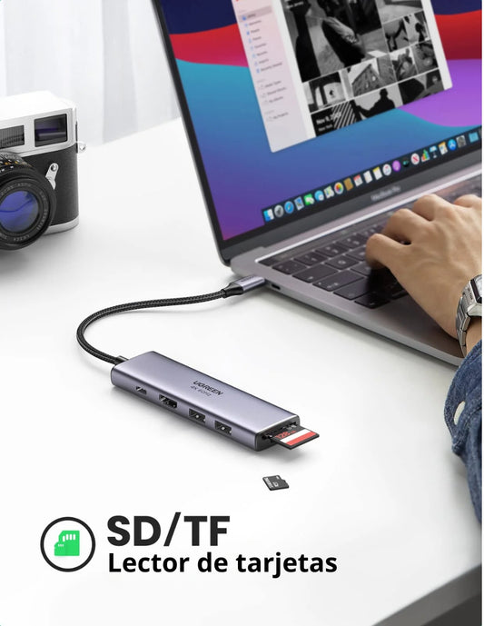 HUB USB-C 6 en 1 UGREEN 2 USB-A, 1 USB-C, HDMI 4K/30hz y SD/TFT
