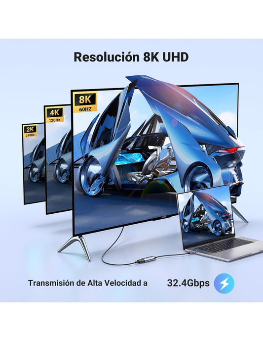 Adaptador UGREEN USB-C a DisplayPort 1.4 - 8K Ultra HD @60Hz y 4K @240Hz