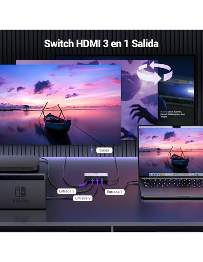Switch HDMI UGREEN 3 Entradas 1 Salida 4K 60Hz / 8K 