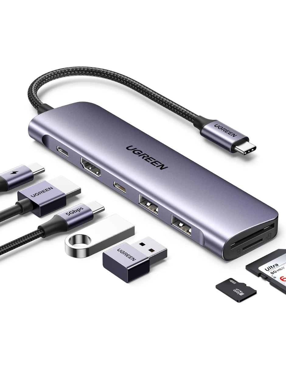 HUB USB-C 7 en 1 UGREEN 2 USB-A, 2 USB-C, 1 HDMI 4K/60hz y SD/TFT