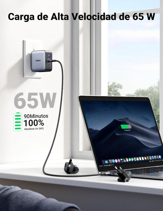 Cargador de viaje Ugreen Nexode 3 Puertos 65W UK/USA/EU