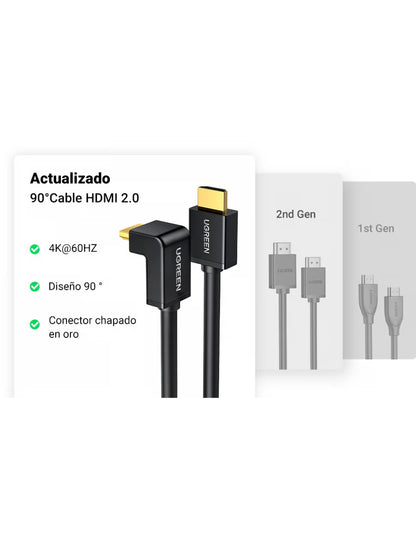 Cable HDMI 2.0 Ugreen 10172 4K@60Hz 1m Ángulo 90°