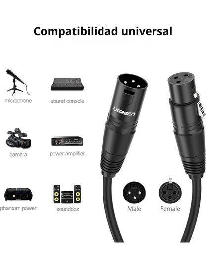 Cable Micrófono XLR Macho Hembra 5m Ugreen 20712 Canon Profesional