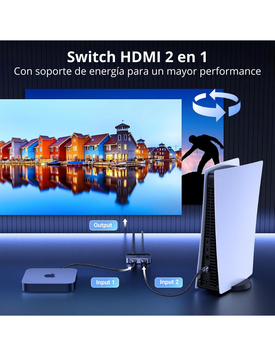 Conmutador Switch HDMI 2.1 Ugreen 90385 8K@60Hz 4K@120Hz p/ PS5 Xbox