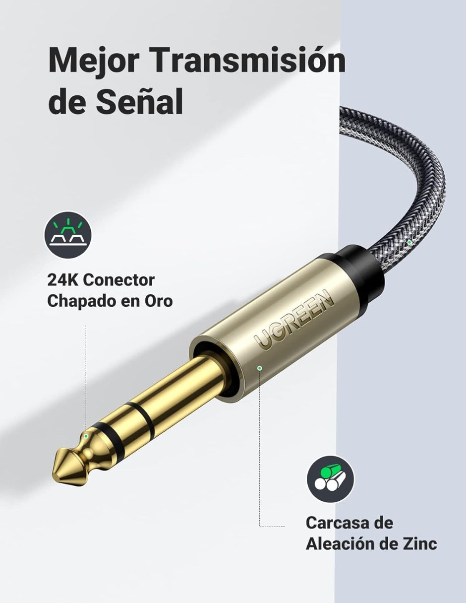 Cable UGREEN Audio Estéreo 3.5mm (Aux) a 6.35mm (P10) 1m Reforzado Hi-Fi