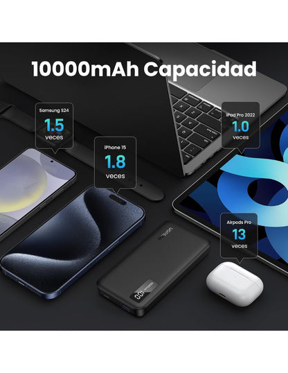 Power Bank Ugreen 10,000mAh USB C 20W con Pantalla LED Negro