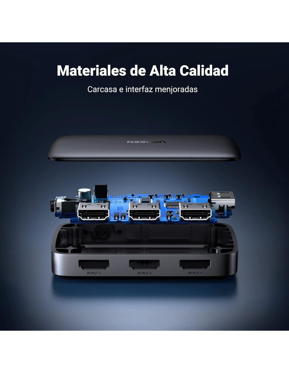 Conmutador HDMI Ugreen Switch 4K@30Hz 3 Entradas y Control Remoto