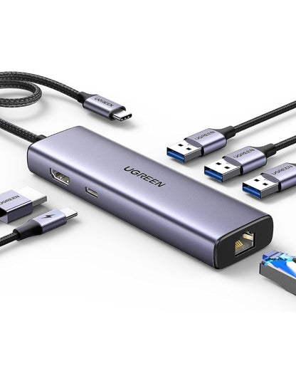 HUB USB-C 6 en 1 UGREEN 3 USB-A, 1 USB-C, HDMI 4K/30hz y Ethernet