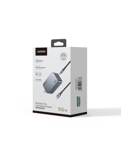 Cargador Ugreen Nexode Pro 2 Usb-C, 1 Usb-A 100W con Cable USB-C 1.5m