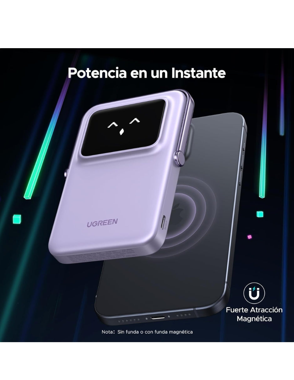 Power Bank Ugreen MagSafe Mini 5000mAh 20W con pantalla Morado