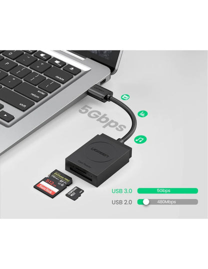 Lector de Tarjetas Ugreen 2 en 1, USB 3.0 a TF, SD y Micro SD Negro