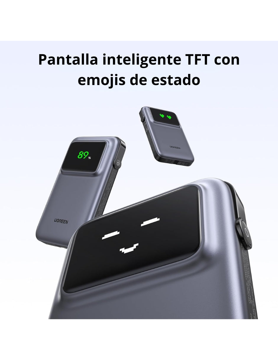 Power Bank Robot Ugreen 10,000mAh USB C 30W Pantalla TFT Gris