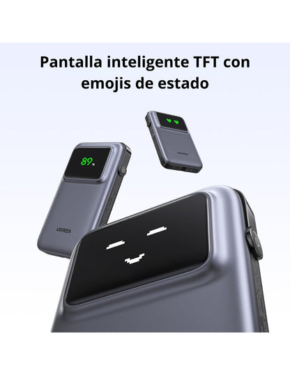 Power Bank Robot Ugreen 10,000mAh USB C 30W Pantalla TFT Gris