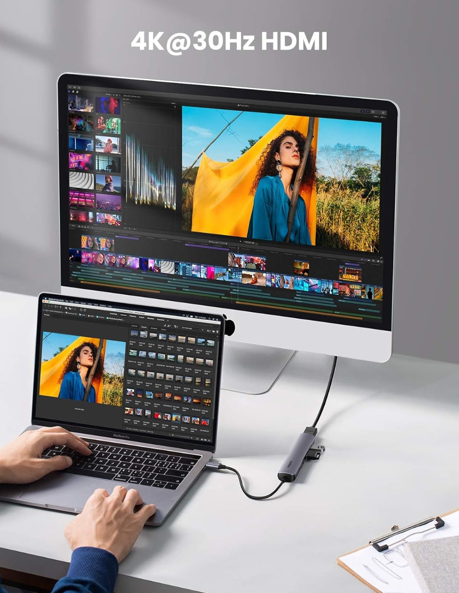 HUB USB-C 5 en 1 UGREEN 4 USB-A 3.0 y 1 HDMI 4K 5Gbps