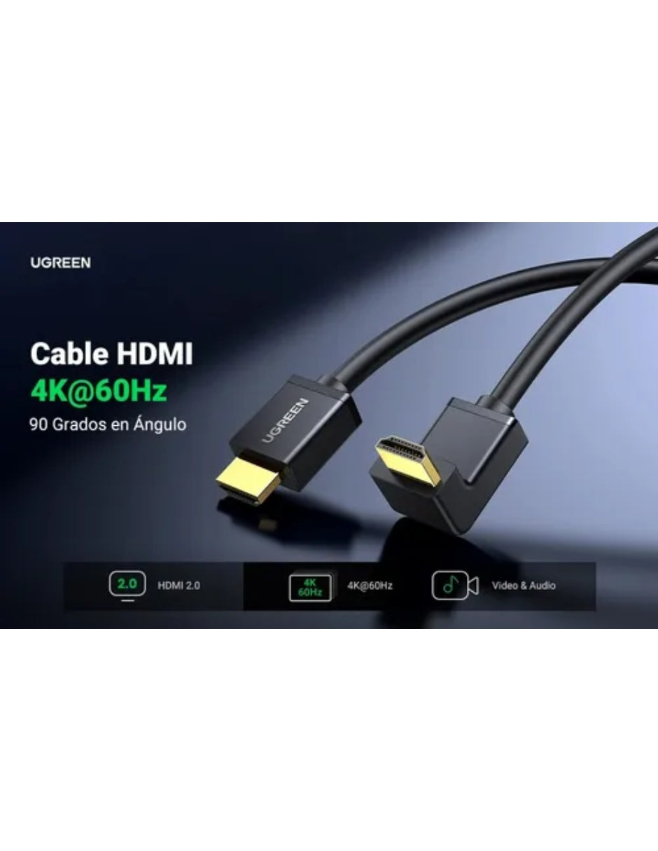 Cable HDMI 2.0 Ugreen 10172 4K@60Hz 1m Ángulo 90°