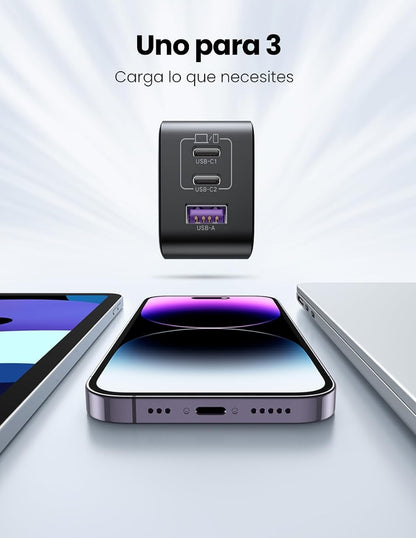 Cargador USB C UGREEN Nexode 65W GAN con 3 Puertos