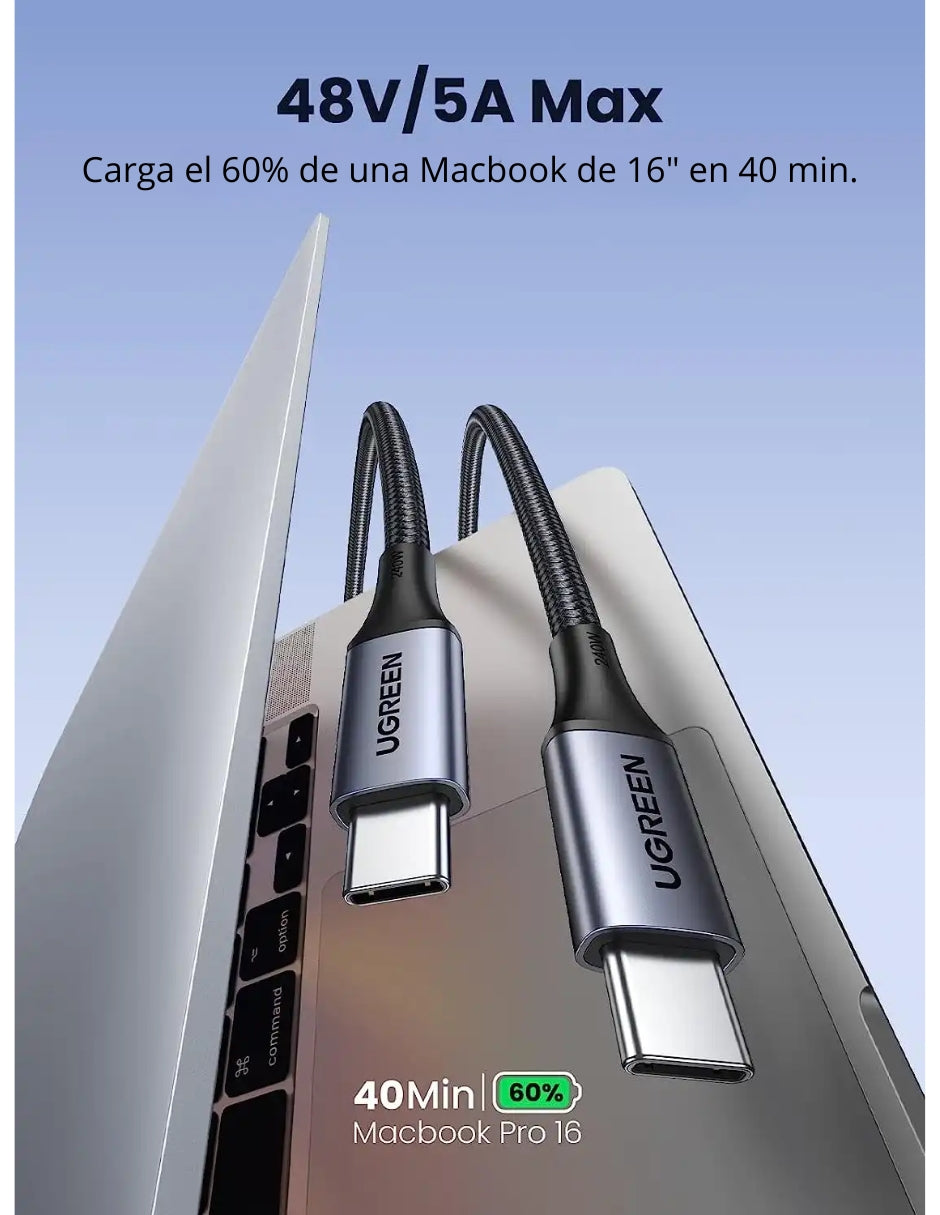 Cable Ugreen USB-C a USB-C, 240W PD 3.1, Carga Rápida 2m Chip E-marker