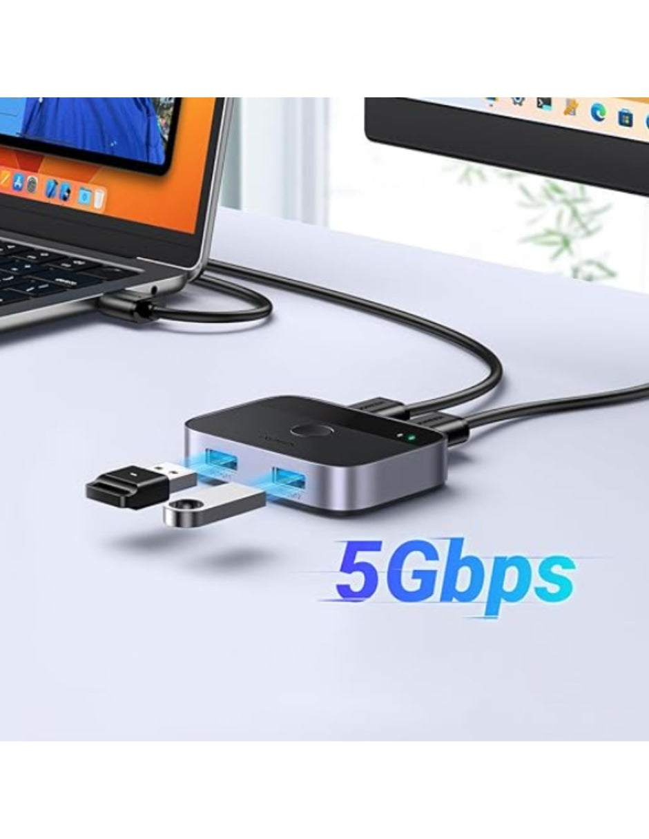 Conmutador UGREEN USB 3.0 (2 a 2 Dispositivos) Switch KVM USB de 5Gbps Incluye Cables USB A-A