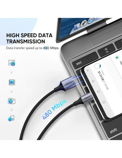 Cable USB-A a Tipo C Ugreen Reforzado con Nylón de 2m Negro