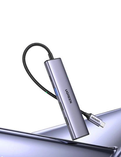 Hub 5 en 1 Ugreen Tipo C a USB 3.0, USB 2.0, HDMI, PD Gris