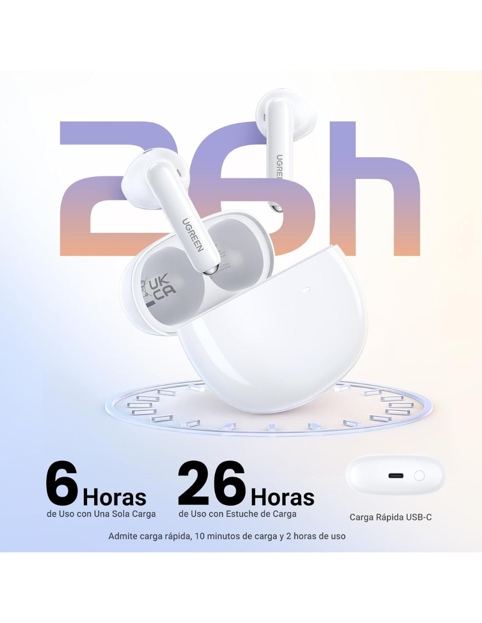 Audífonos Inalámbricos Bluetooth 5.3 UGREEN In ear con Cancelación de ruido Blancos