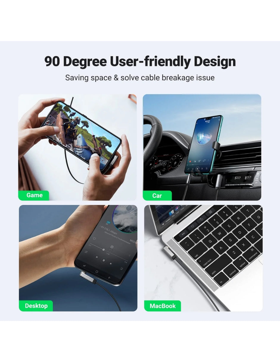 Cable Audio Ugreen Auxiliar Jack 3.5mm Macho Plano 2 Metros Ángulo 90°