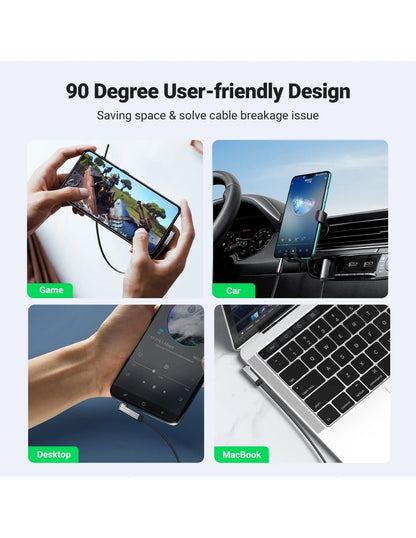 Cable Audio Ugreen Auxiliar Jack 3.5mm Macho Plano 2 Metros Ángulo 90°