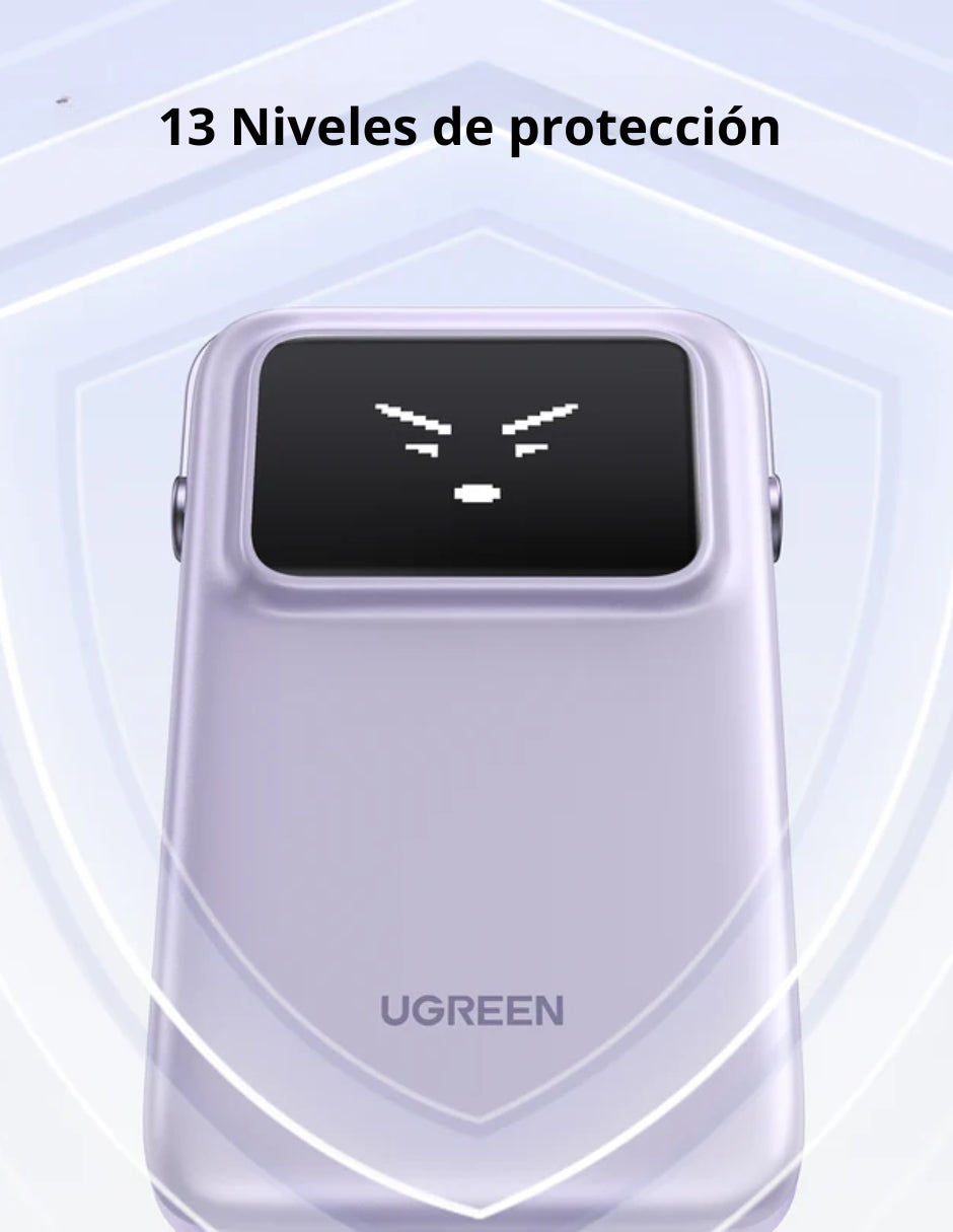 Power Bank Robot Ugreen 10,000mAh USB C 30W Pantalla TFT Morado