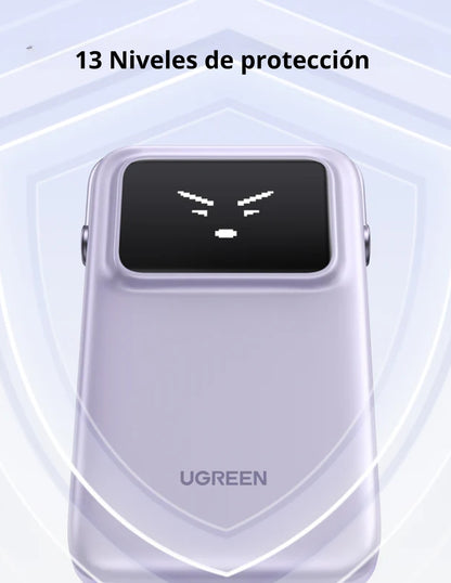 Power Bank Robot Ugreen 10,000mAh USB C 30W Pantalla TFT Morado