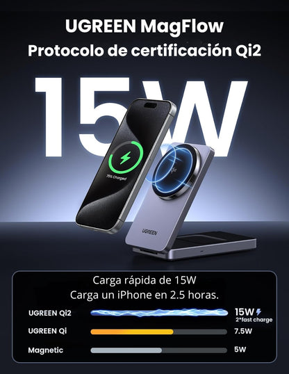 Cargador Magnético Qi2 Ugreen 2 en 1 15W Carga Rápida