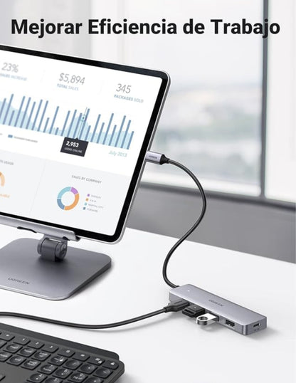 HUB 4 en 1 Ugreen Tipo C a USB 3.0 5Gbps Gris