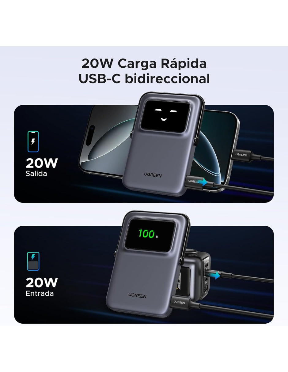 Power Bank Ugreen MagSafe Mini 5000mAh 20W con pantalla Gris