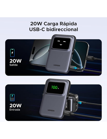 Power Bank Ugreen MagSafe Mini 5000mAh 20W con pantalla Gris