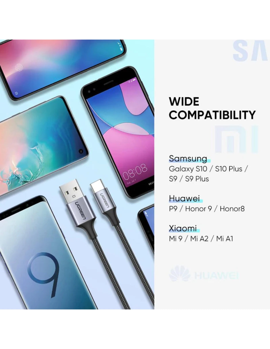 Cable USB-A a Tipo C Ugreen Reforzado con Nylón de 2m Negro