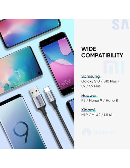 Cable USB-A a Tipo C Ugreen Reforzado con Nylón de 2m Negro