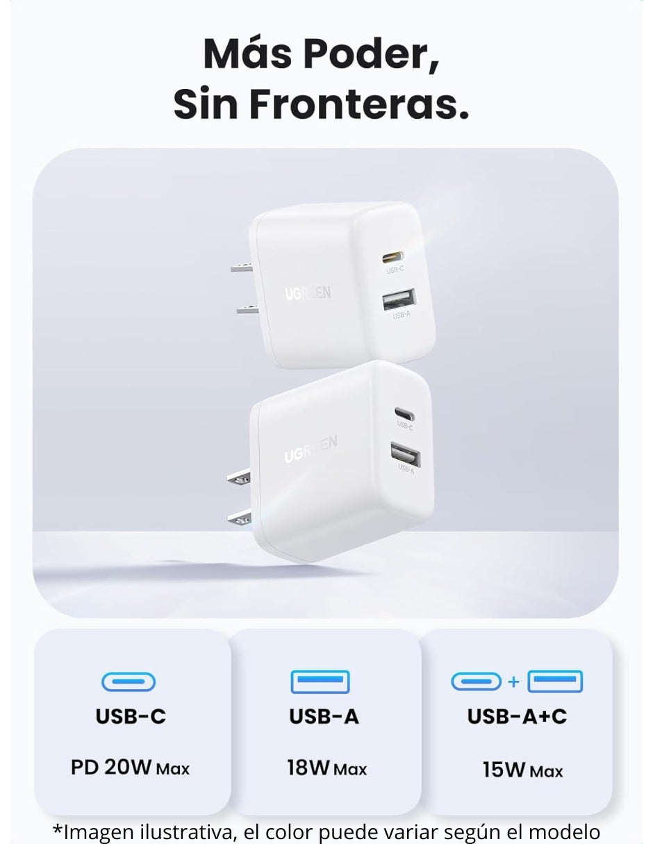 Cargador 2 en 1 Ugreen Paquete 2 pz. Carga Rápida 20W Negro