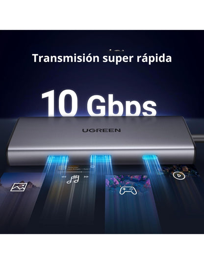 HUB USB-C 7 en 1 CM498 UGREEN 2 USB-A, 2 USB-C, 1 HDMI 4K/60hz y SD/TFT