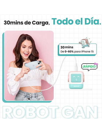 Cargador Ugreen 65W RobotGaN 2 Puertos USB C y 1 A Carga Rápida