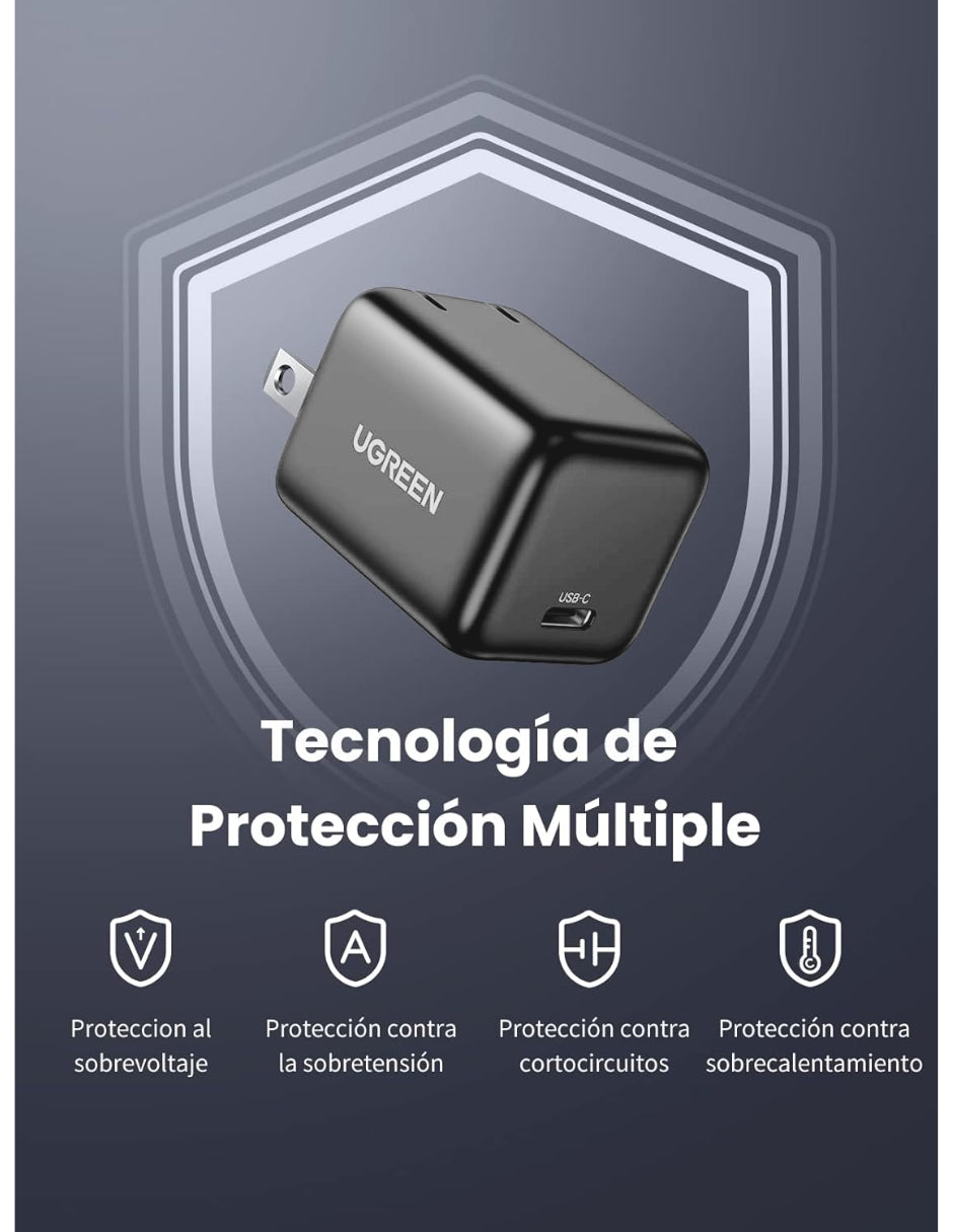 Mini Cargador Ugreen 20w Carga Rápida Pd Gan Usb C Color Gris