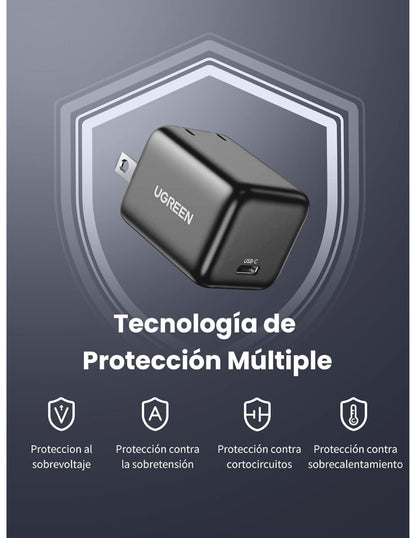 Mini Cargador Ugreen 20w Carga Rápida Pd Gan Usb C Color Gris