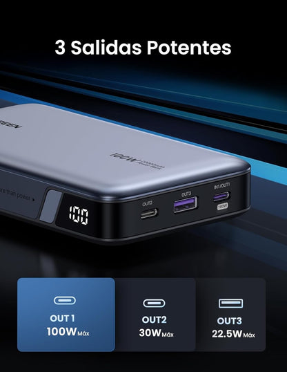 Power Bank Ugreen 20,000 mAh de 100W con pantalla digital
