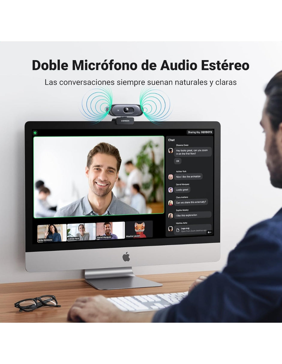 Cámara Web UGREEN 2K HD Autofocus Micrófono Dual PC