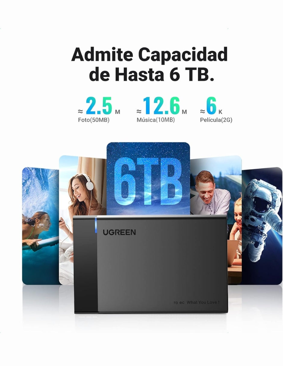 Carcasa para Disco Duro Ugreen USB 3.0 con UASP 2.5'' Negro