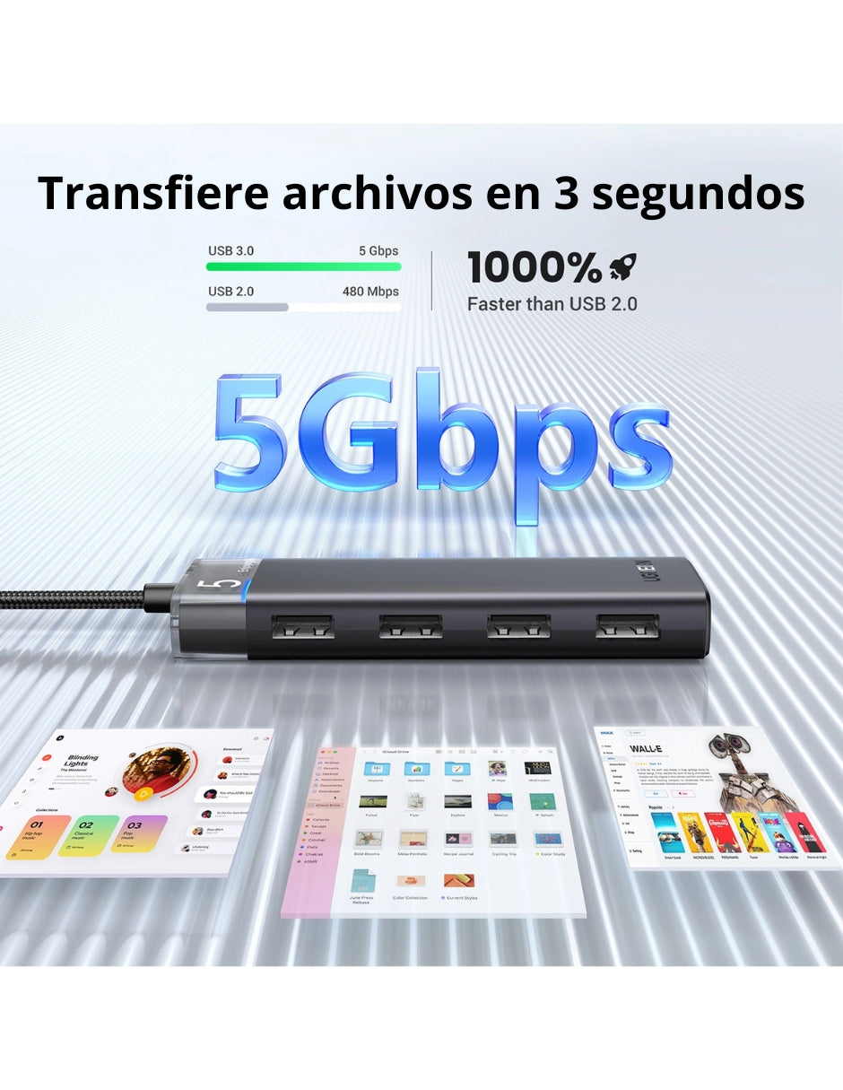 HUB USB-C 4 en 1 CM653 UGREEN USB-A 3.0 con indicador LED 5Gbps