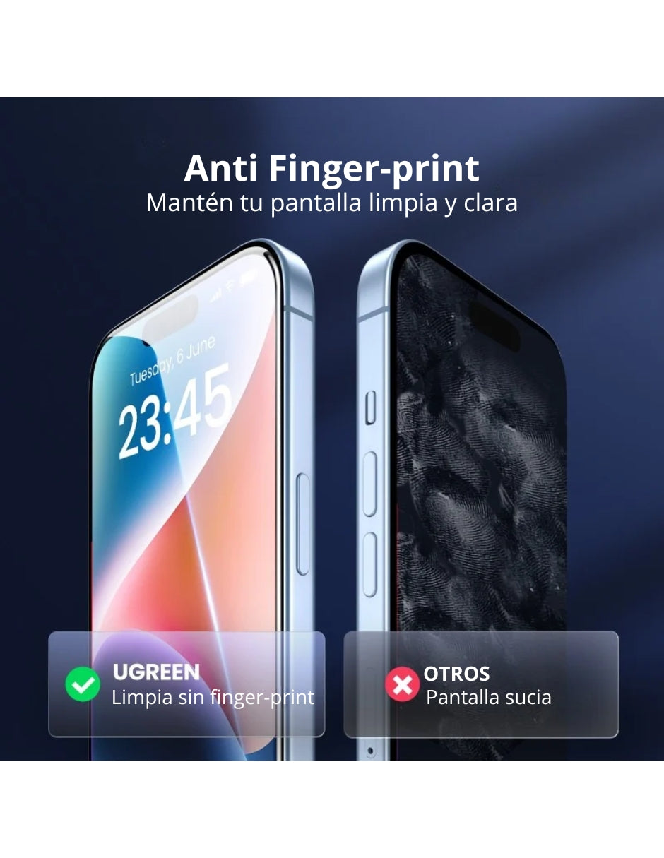 Protector Pantalla UGREEN HD Vidrio Templado iPhone 15/16 (Paq 2)