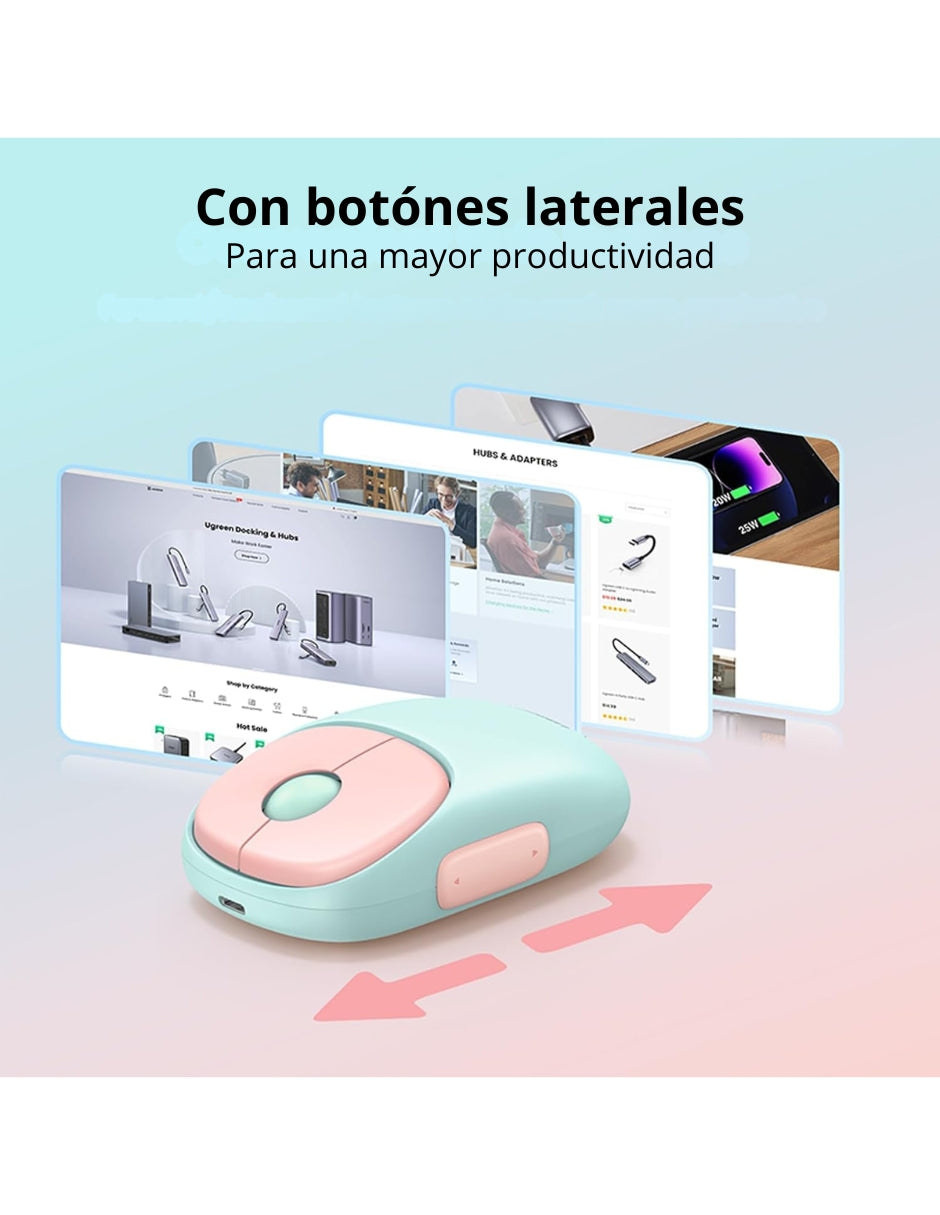 Mouse Inalámbrico UGREEN MU102 FUN+ Recargable Bluetooth 4000 DPI Silencioso Ergonómico