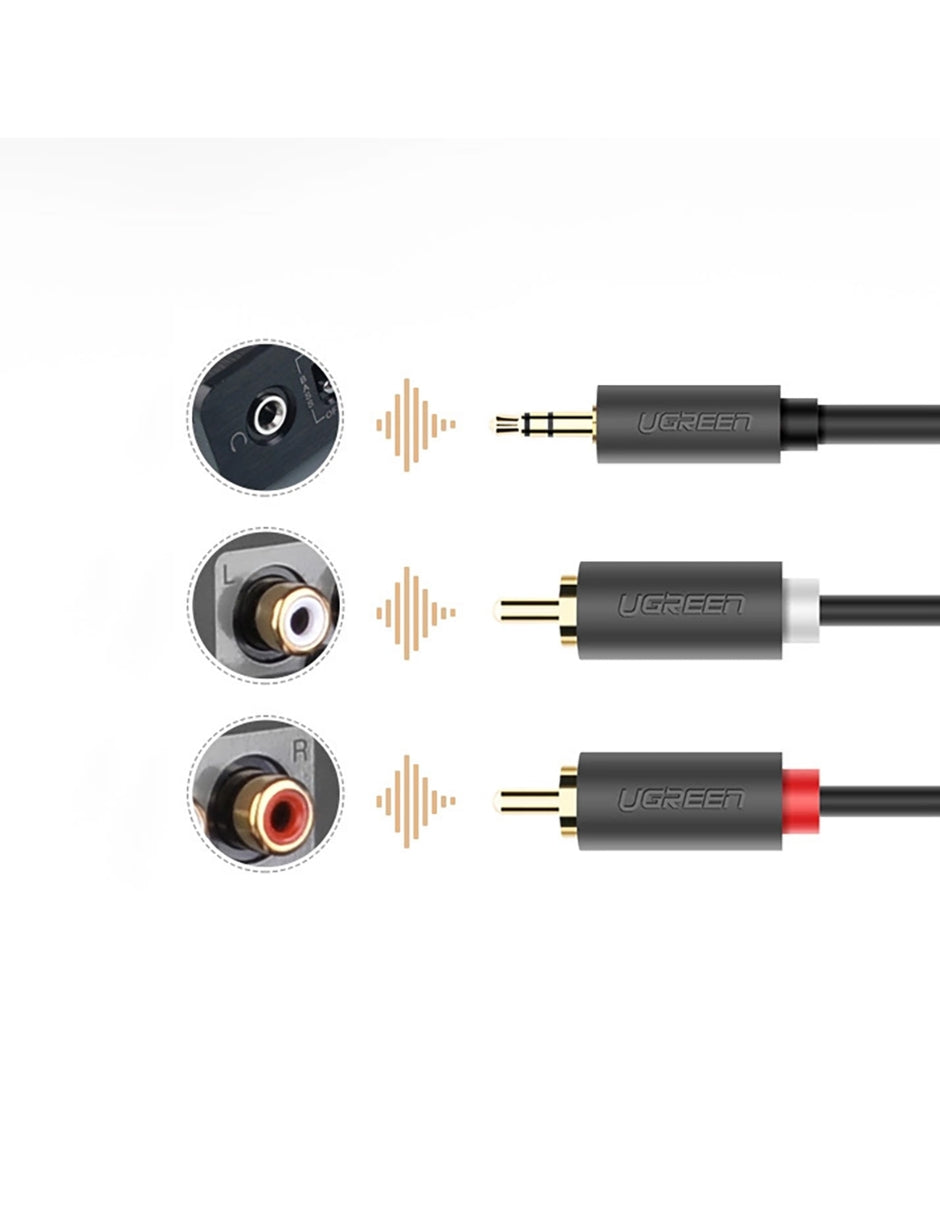 Cable Adaptador de Audio Ugreen 3.5mm a 2 RCA (Estéreo) 5 Metros