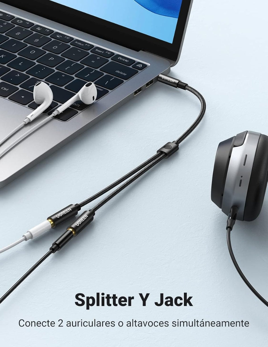 Cable Divisor Audio Ugreen Jack 3.5mm Macho A 2 Hembras Aux 20cm