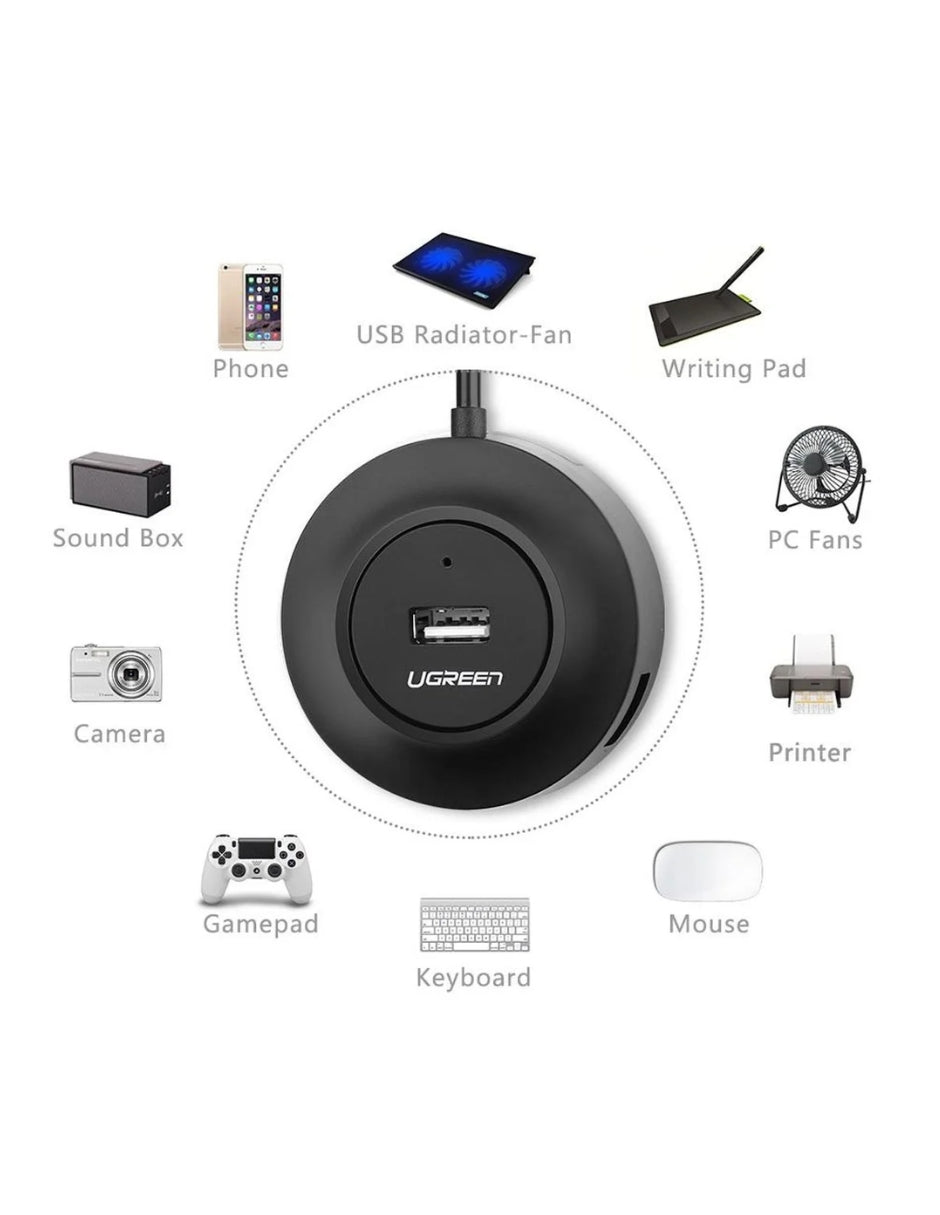HUB 4 en 1 Ugreen CR106 USB-A a USB-A 480 Mbps color negro